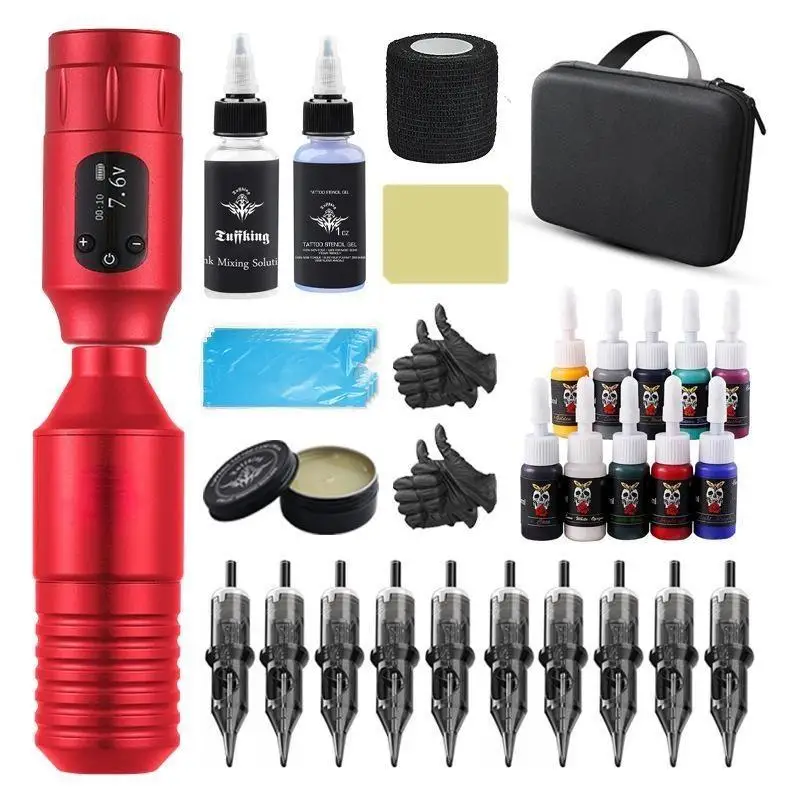 Hot Style Full Complete Tattoo Machine Set Rotary Tattoo Ink Cartridge Needle Wireless Tattoo Machine Kit