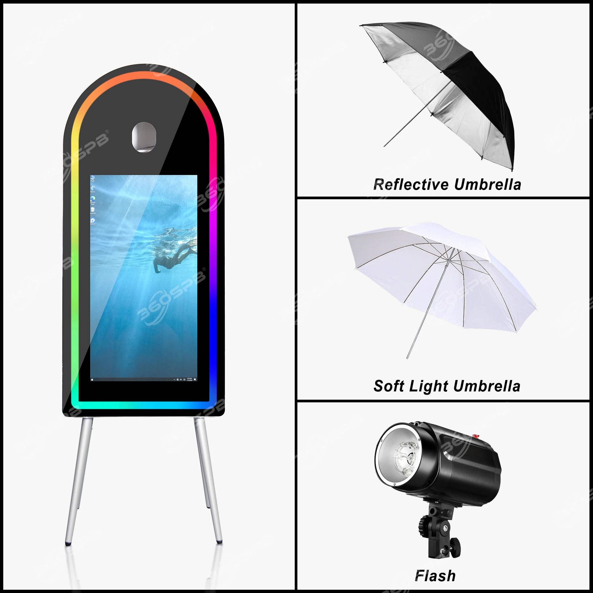 360SPB M10B 55 inches selfie mirror photbooth portable touch screen magic mirror photo booth for wedding with camera printer