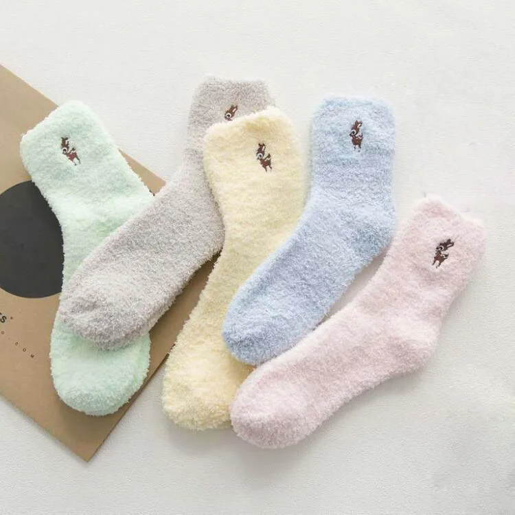 
Wholesale customized socks Woman kids winter fashion Coral fleece cartoon animal lovely floor cushion towel sock 