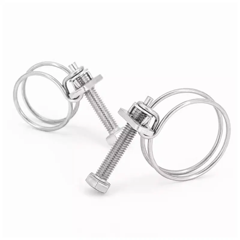 Double Wire With M8  Bolt Tube Clip Wire Hose Clamps Stainless Steel 201 Torsion Spring Clamp