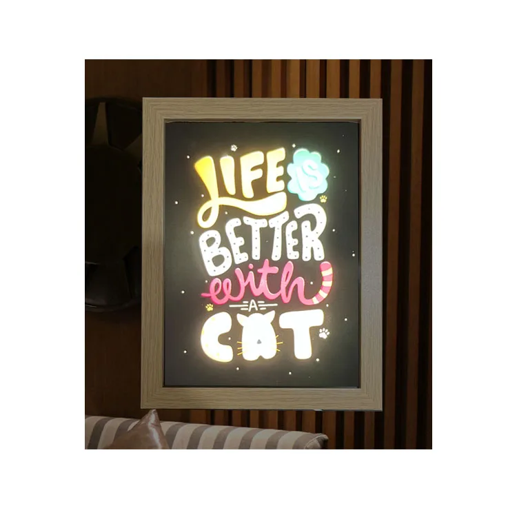 Factory Price Color Magical Light Brush Painting DIY Frame LED Luminous Effect Light Painting Paper Art Deco Wood Brown Modern