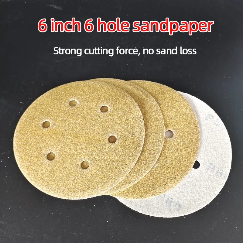 100 sheets of 6-inch 6-hole sandpaper round self-adhesive flocking sanding putty suitable for pneumatic grinder 150mm
