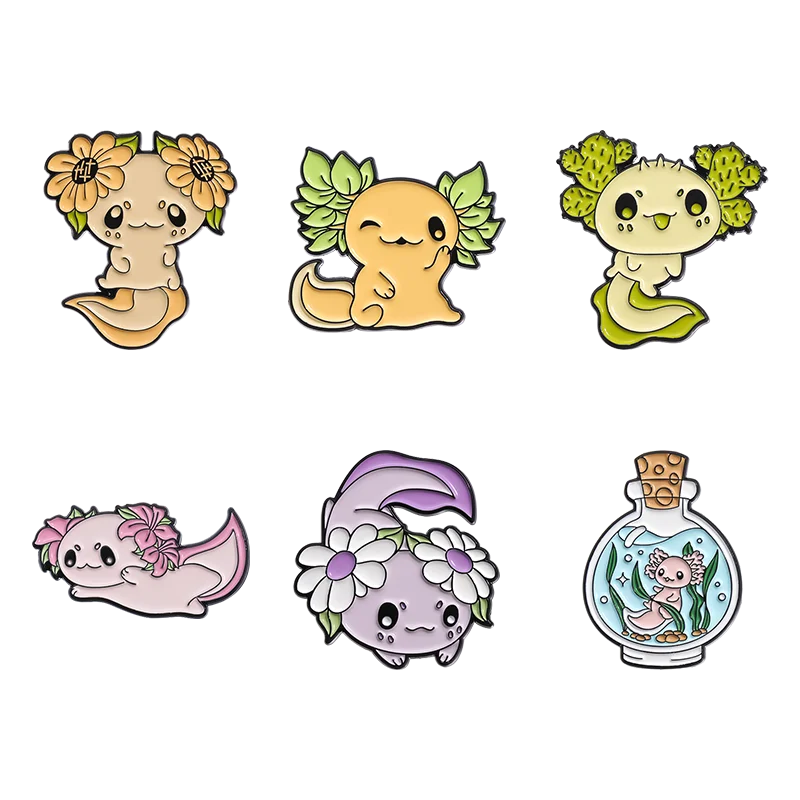 Cute Salamander Enamel Pins Custom Plant Sunflower Brooches Lapel Badges Cartoon Animal Jewelry Gift for Kids Friends