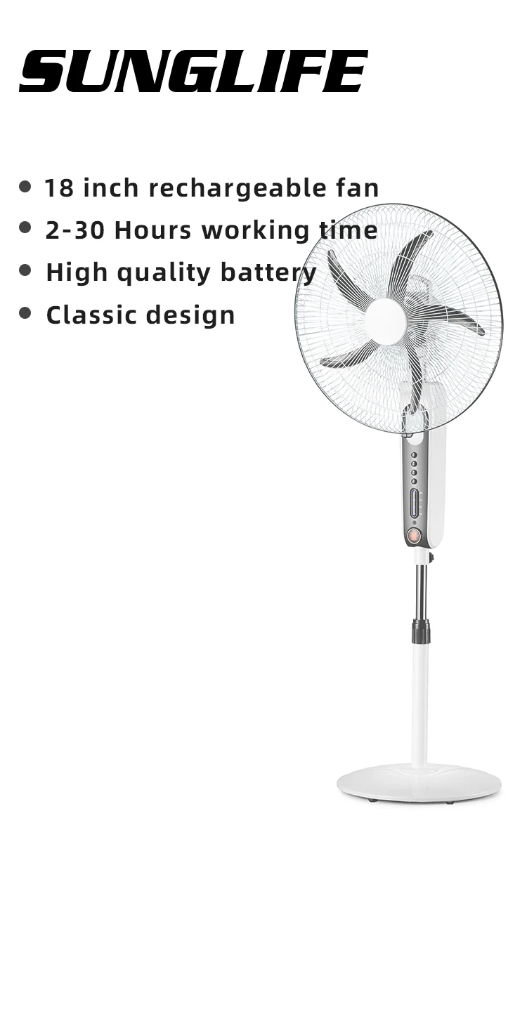 Solar DC/USB/AC Standing Fan 18 inch 5-speed LED Floor Fan household/RV/outdoor