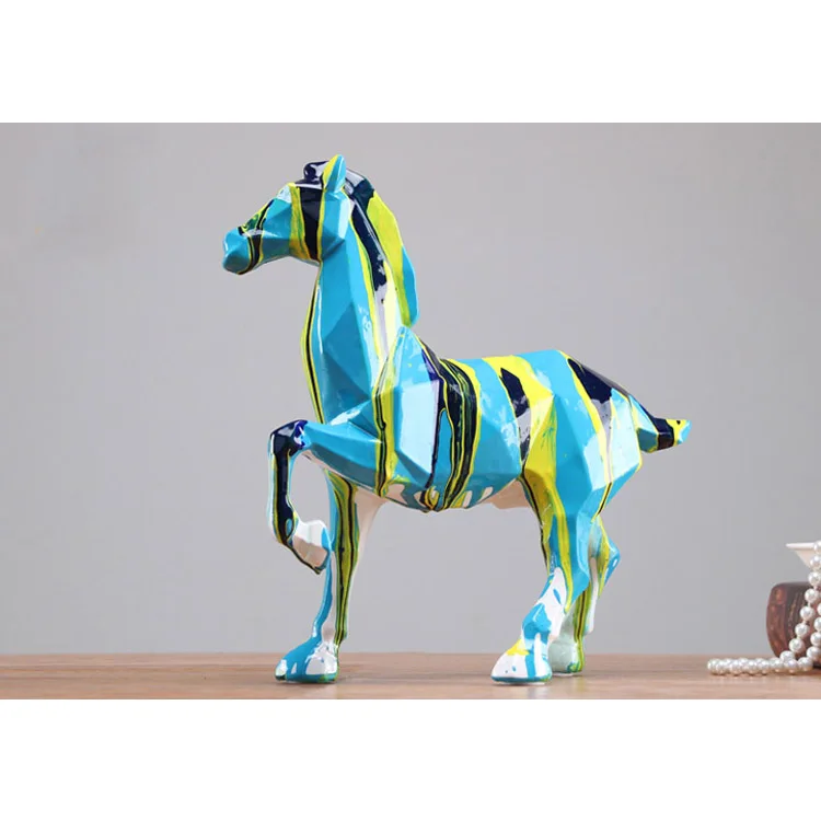 Custom Design Resin Crafts Drawing Surface Geometric Horse Sculpture Life size Statue