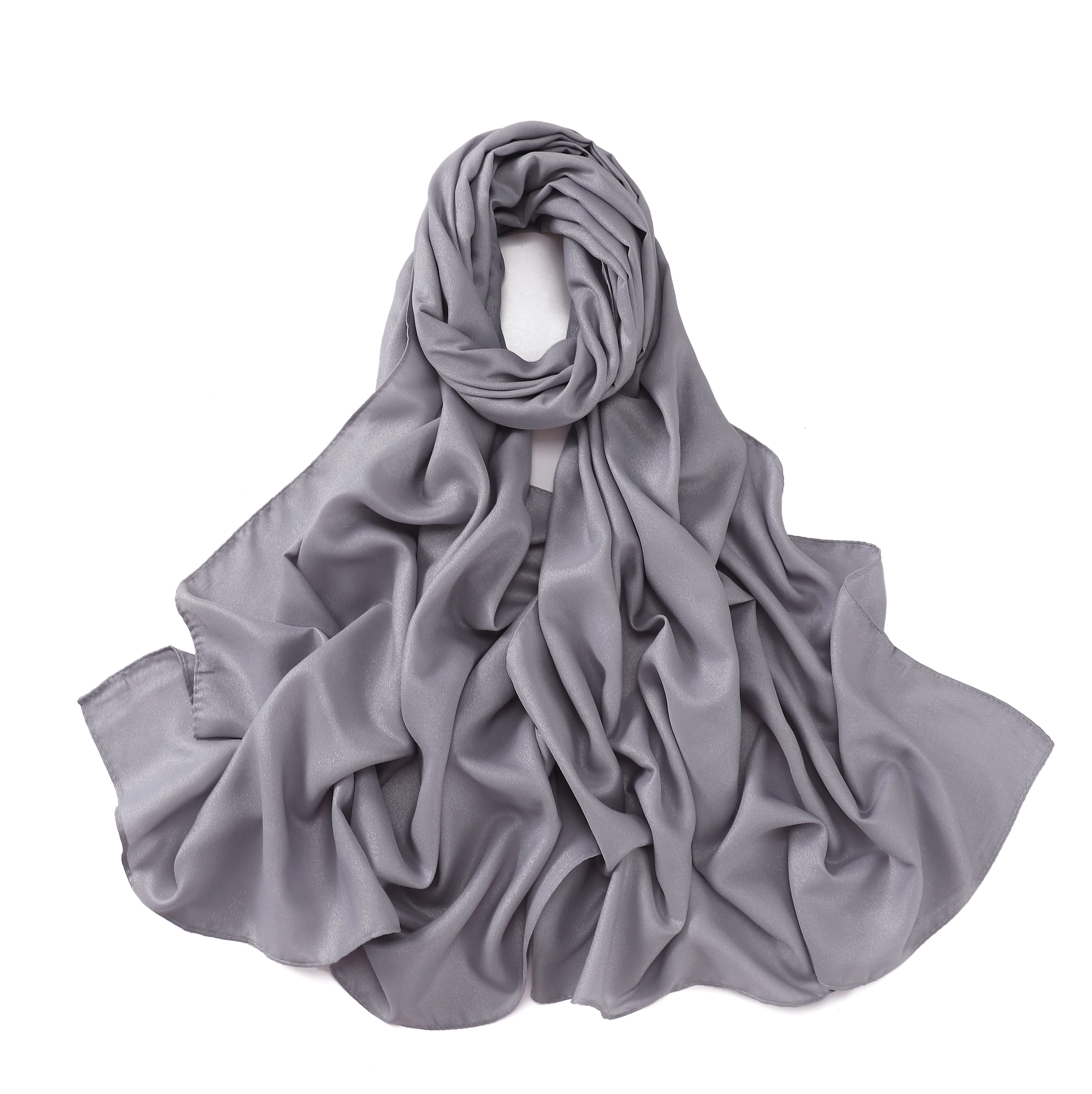 Designer Malaysian Head Wrap Women Long Breathable Solid Color Ladies Muslim Hijab Scarfs Polyester Shimmer Shawl