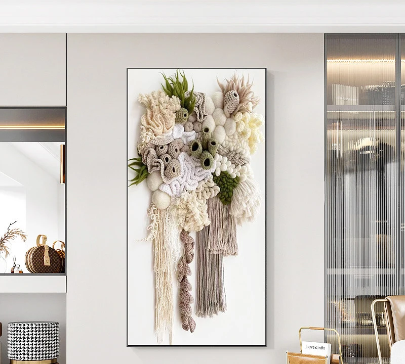 Home Decor Mixed Media Artwork Cotton Thread Knitting 3D Painting Hand Embroidery Luxury Wall Modern Art