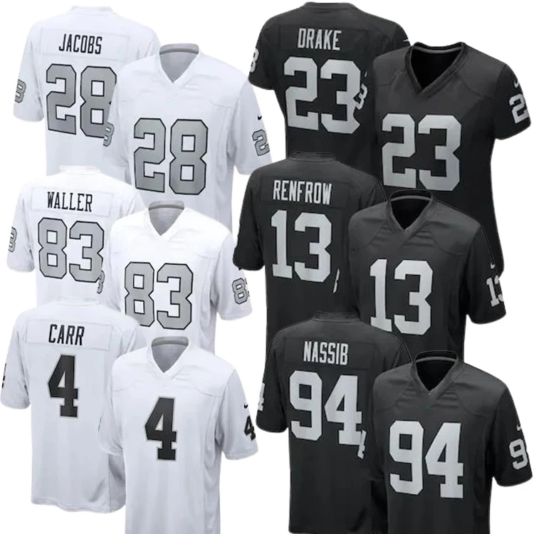 Active American Football Wear Custom RAIDERS Football Jersey #28 JACOBS #83 WALLER #4 CARR #13 RENFROW # 94 NASSIB #24 ARRAM