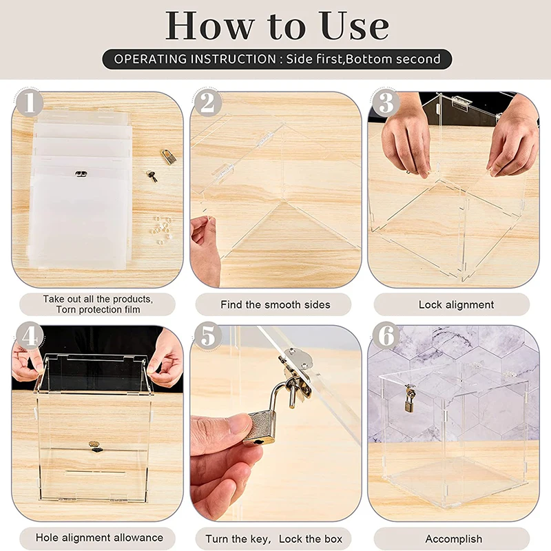 Hot sale clear Acrylic voting Box with Lock and key  for Voting Charity Wedding storage Cards  Money Suggestion