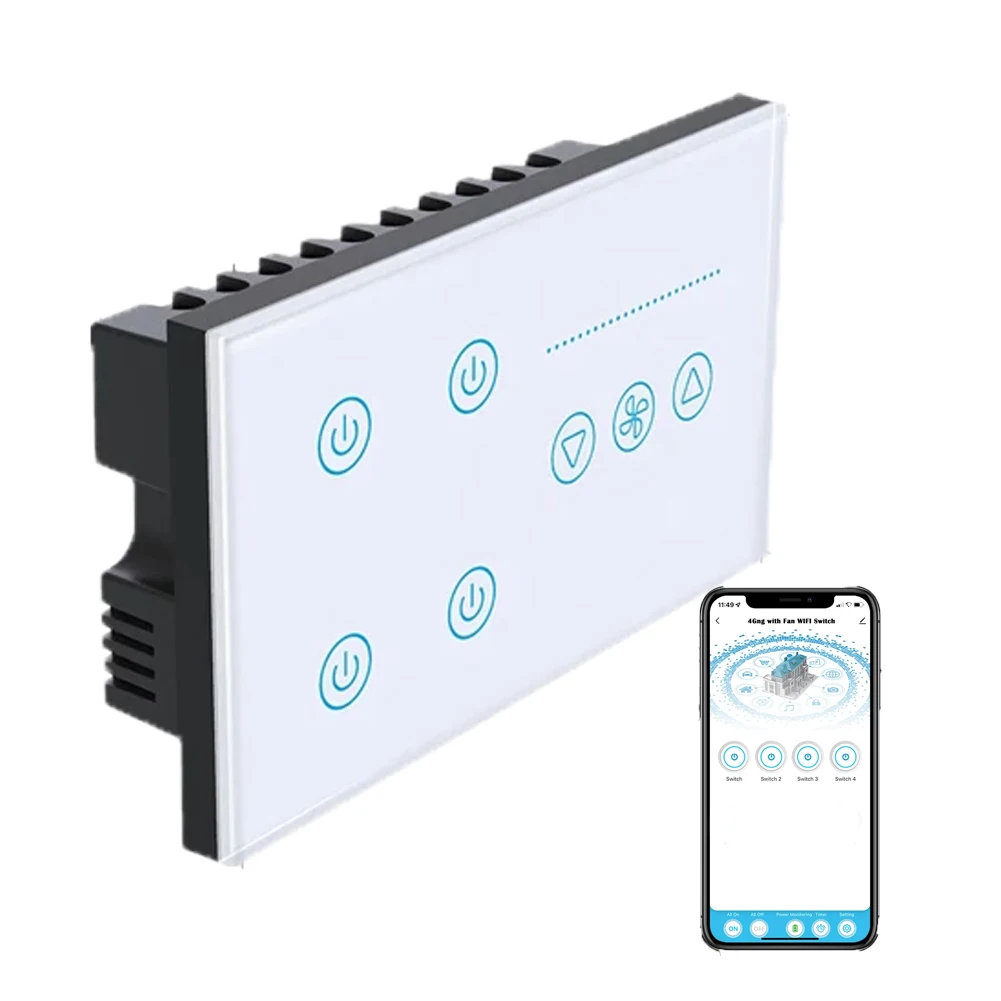 SZMYQ AC 110-220V 4Gang 1 Fan Wifi Smart Touch Switch Alexa Voice Tuya app Control Smart Home Products Light Speed Switch