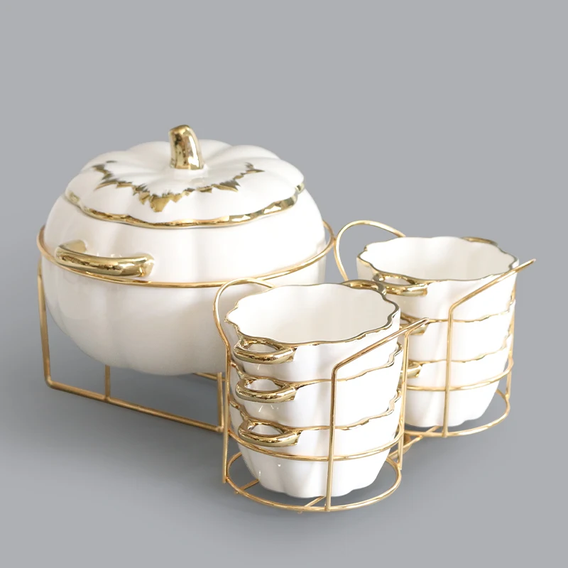 Custom pumpkin embossed gold plated cute delicate small bowl pumpkin ceramic bowl