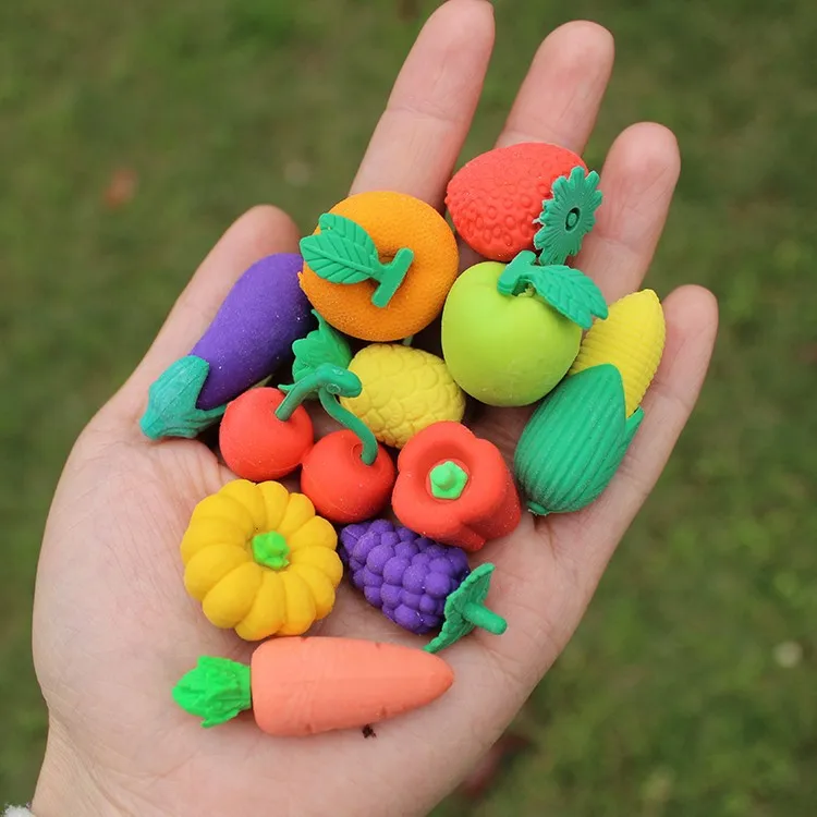 Promotion Products 3D fruit eraser set box Fruits, Vegetables, Pineapple, Chili, Peanuts, Bananas, Corn Shaped Pencil Eraser