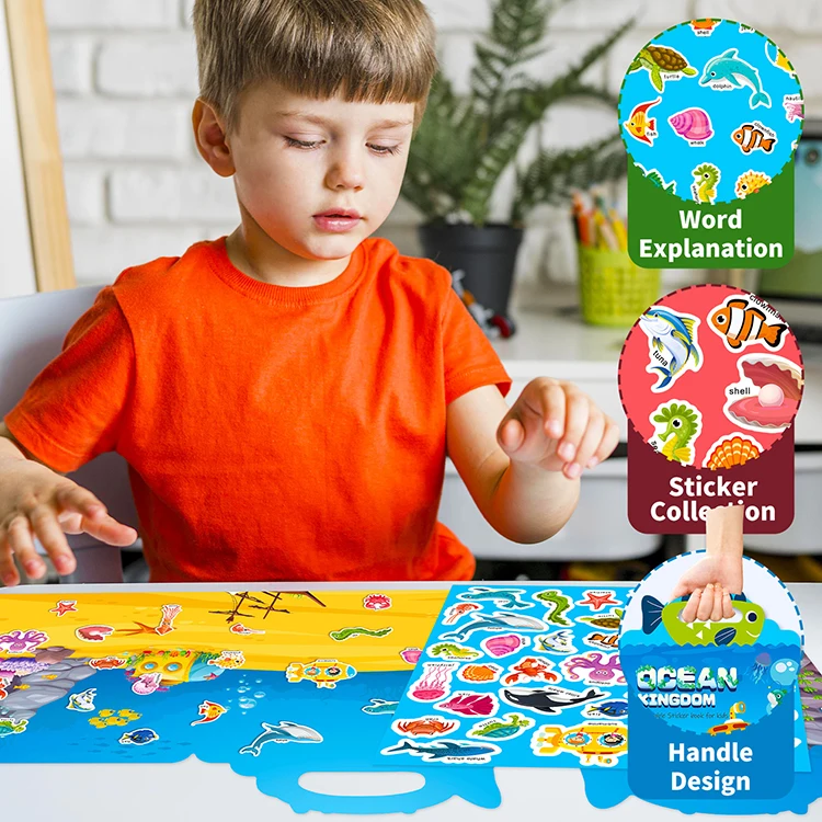 kids puzzle toys cartoon sticker book waterproof stickers printing logo pvc self adhesive sticker decorative