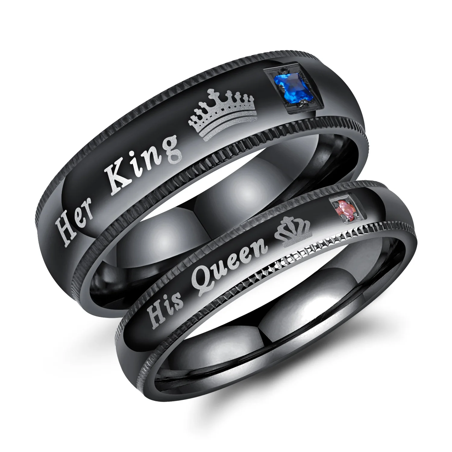 Wholesale Fashion Jewelry Stainless Steel His Queen Her King Zircon Couple Ring For Men And Women