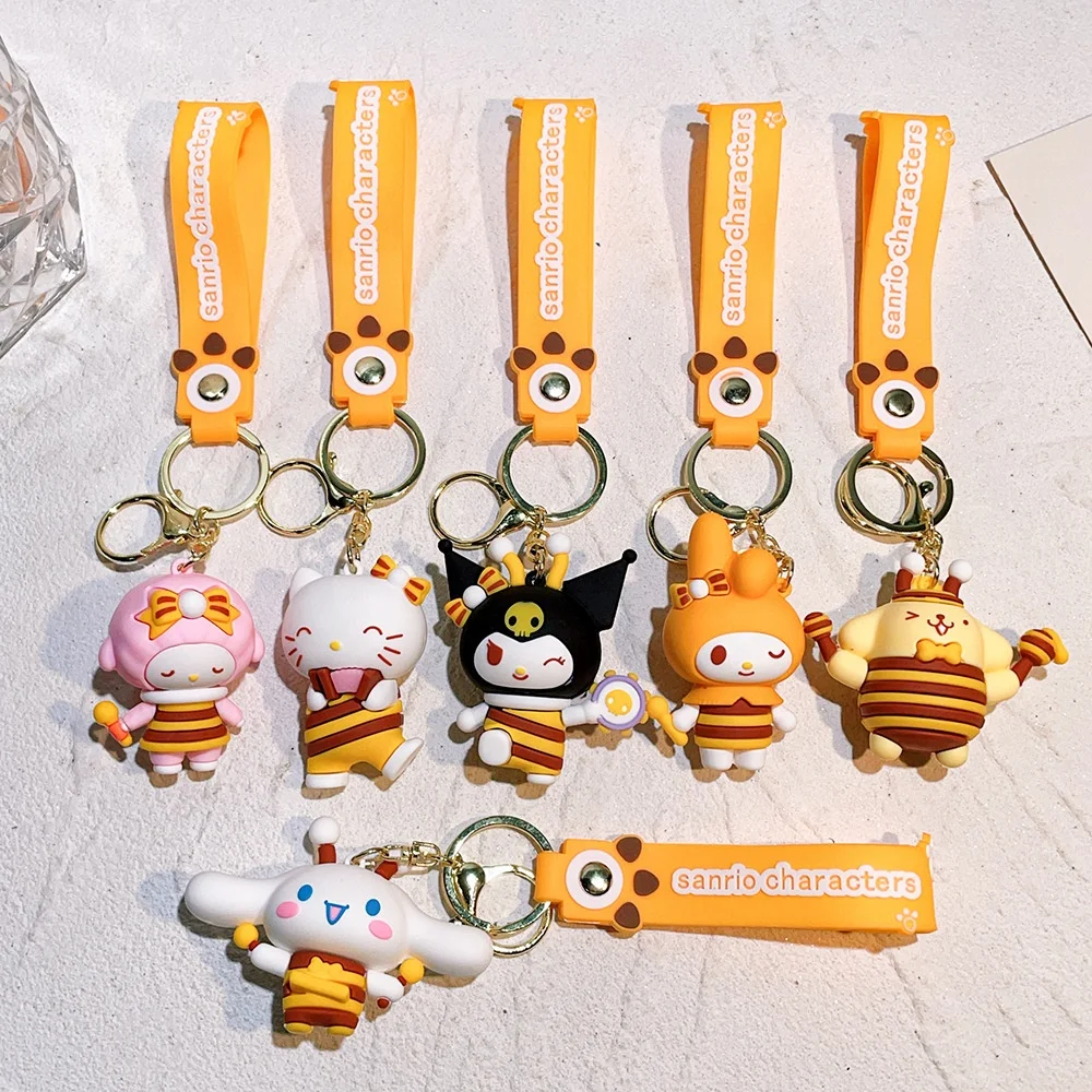 Bee Series Gift Rubber 3D Kuromi Kerropi my melody Cinnamaroll PVC Cartoon Keychain Pendant Silicone Pokem Key Chain