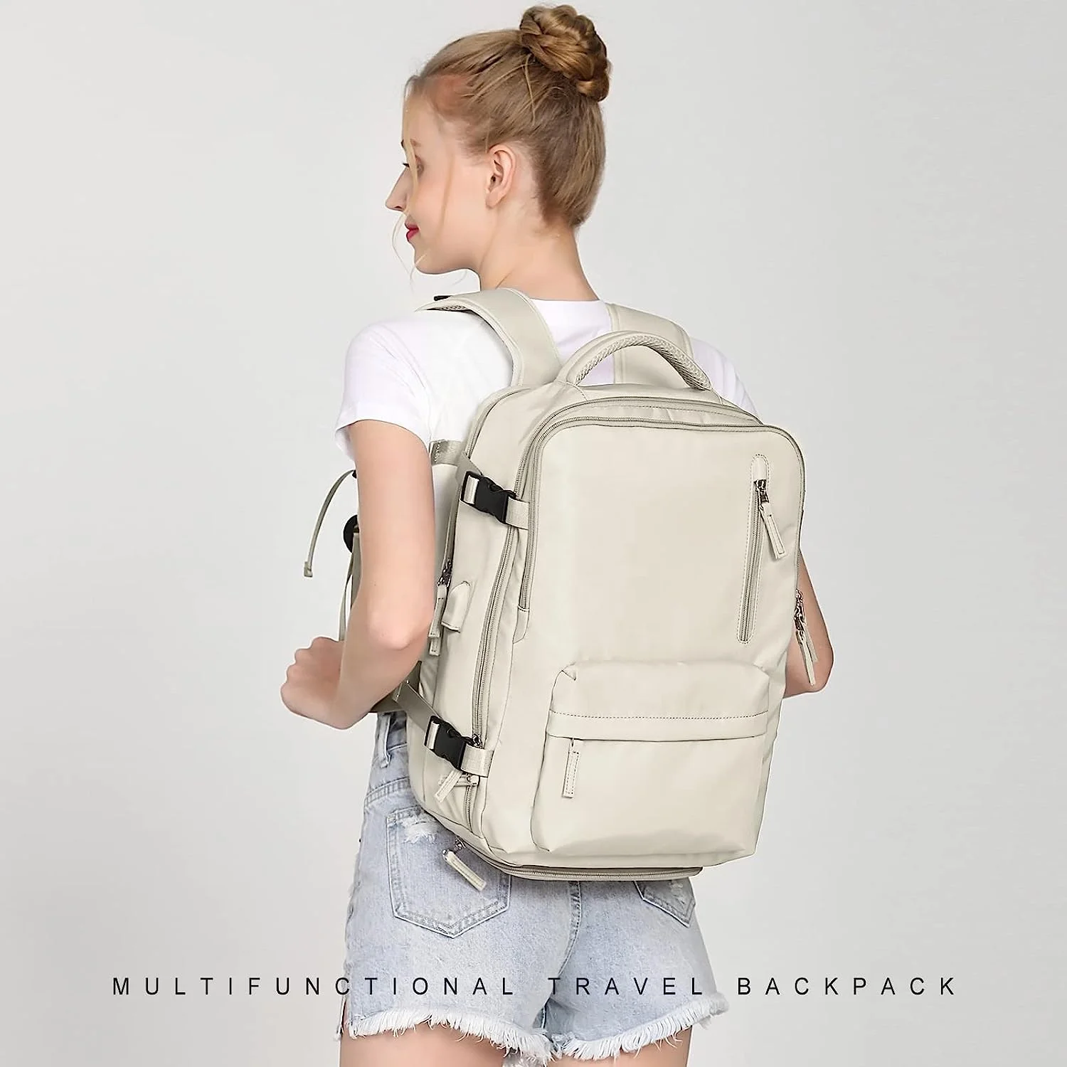Custom Beige Large Multi-functional Travel Daily Causal Backpack Men Women