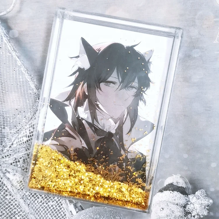 Clear 4x6 Inch Acrylic Camera Sequins Photo Frame With Liquid Snow Globe Picture Frame
