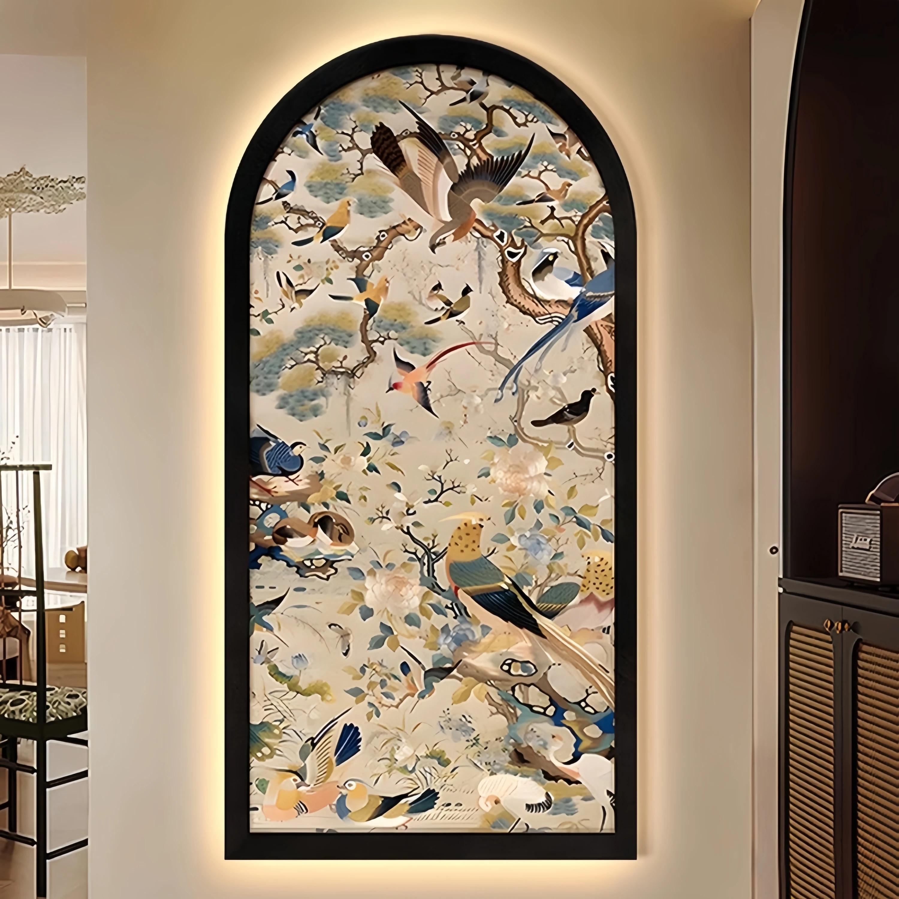 Modern Decorative Painting Creative Plum Blossom Led Light Mural Premium Luxury Corridor Aisle Wall Art