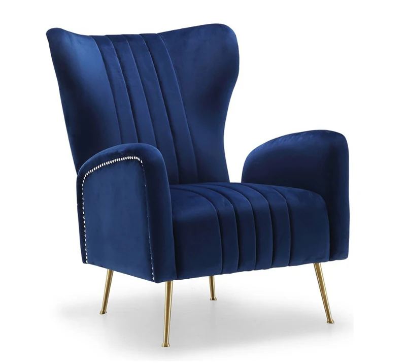 Gold Metal Legs Design Modern Velvet Blue Armchair