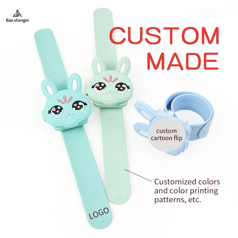 Fashion OEM Digital Children Cartoon Rabbit Watches For Kids LED Snap Analog Toys Watch Kids Gift Light Wrist Watch