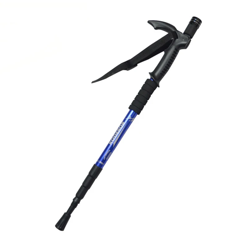 Telescopic T Handle Aluminum Walking Stick With LED 4 Section Shock Absorption Trekking Pole For Hiking