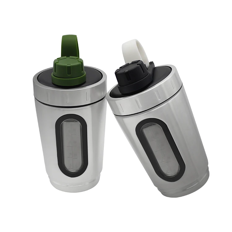 3 In 1 GYM Fitness Protein Powder 700ml Customizable 304 Stainless Steel Shaker Bottle with Window