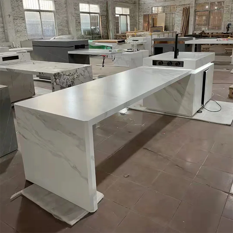 manufacture large format tile cut into cabinet countertop table top Snow mountain stone series sintered stone can be customized