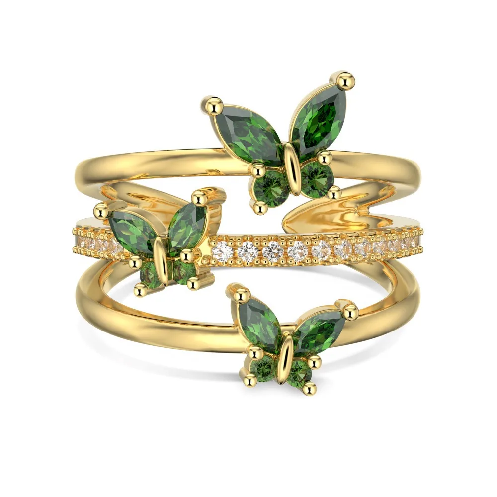 925 Silver Zircon Multilayer Butterfly Ring Trendy Unisex Wedding/Engagement/Gift/Party Accessory Rhodium Plated Baguette Shape