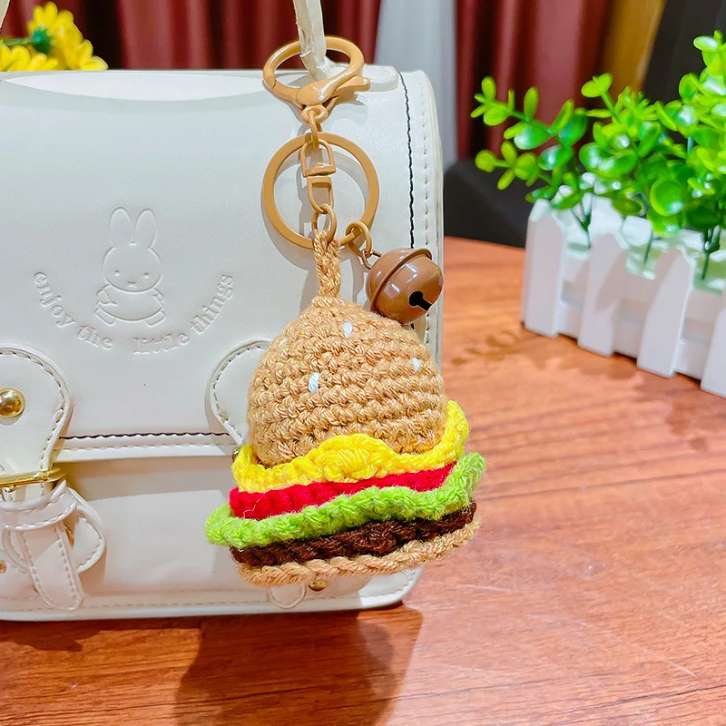 Creative Plush Knitted Burger Coke Keychain Pendant Cute French Fries Ice Cream Plush Keychain Bag Accessories Wholesale
