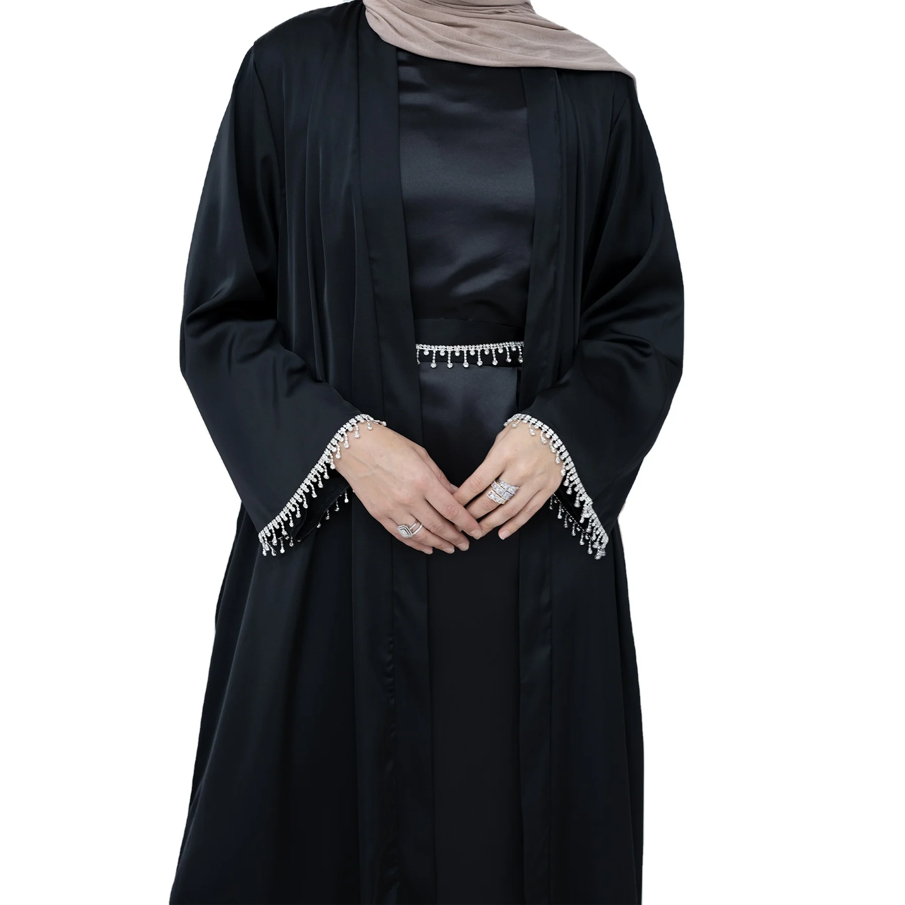 New Model Muslim 2 Pieces Luxury Diamond Abayas Set Elegant Dubai Abaya Dresses Muslim Women Robe  2 Piece Abaya Set
