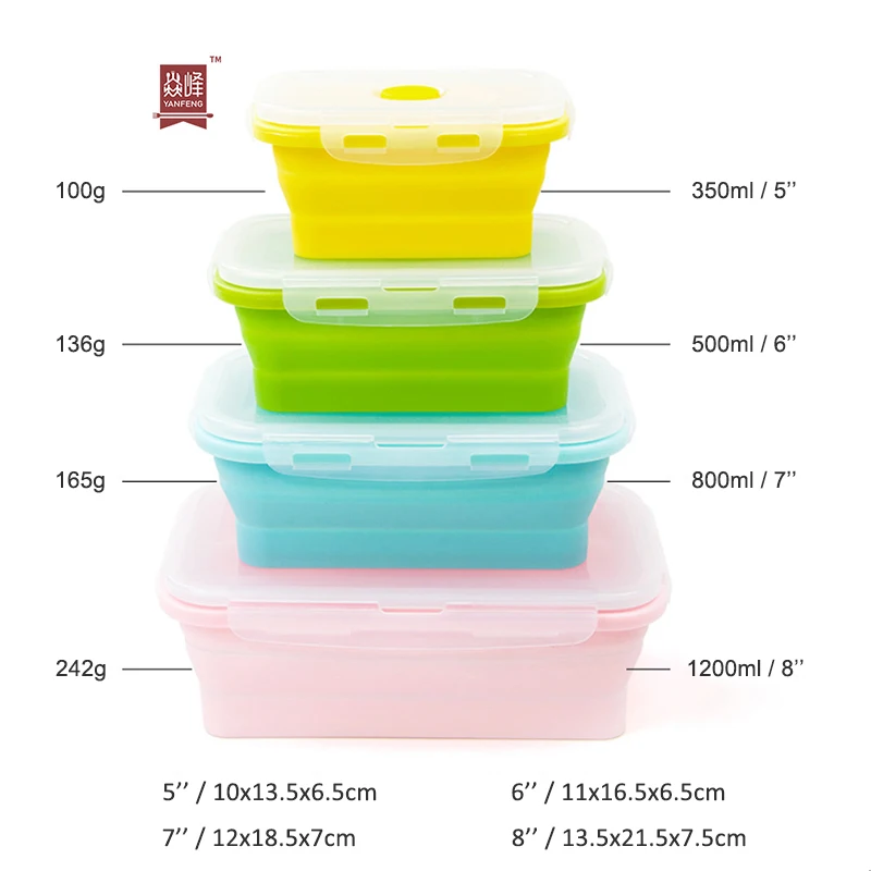 Портативный Складной пищевой Ланч-бокс bento для детей, Детский складной контейнер для хранения пищи, кухонный силиконовый Ланч-бокс
