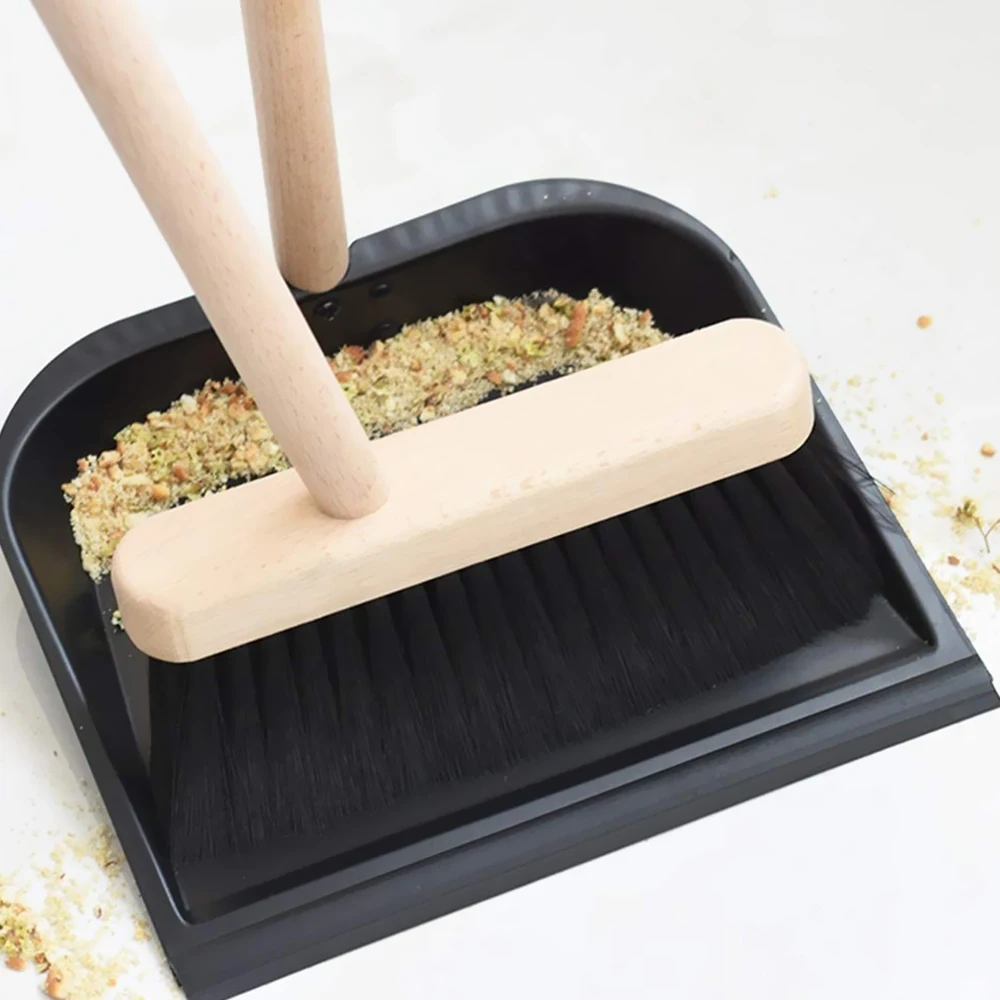 FSC Sustainable High quality upright lobby long handle wooden broom wooden dustpan and brush set