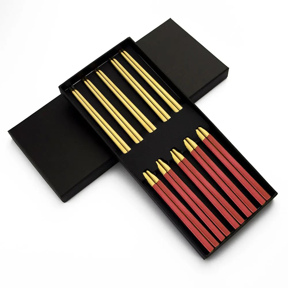  Stainless steel flat chopsticks korean custom colored stainless metal titanium sushi wedding