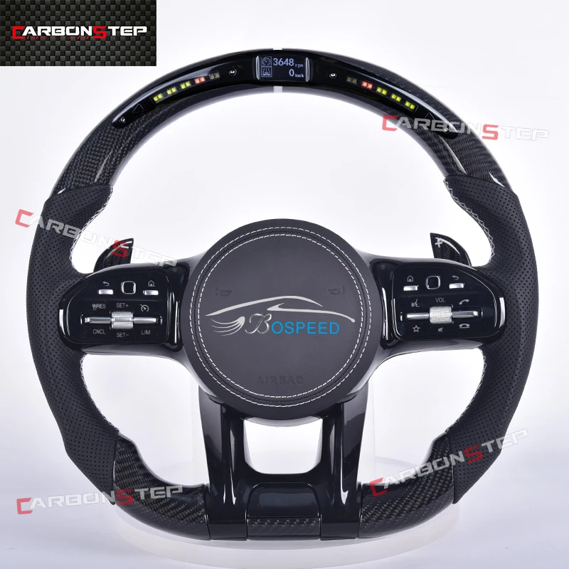 LED Carbon Fiber Steering Wheel Upgrade For Mercedes Benz W205 W204 A45 CLE GLC AM-G Steer Wheel