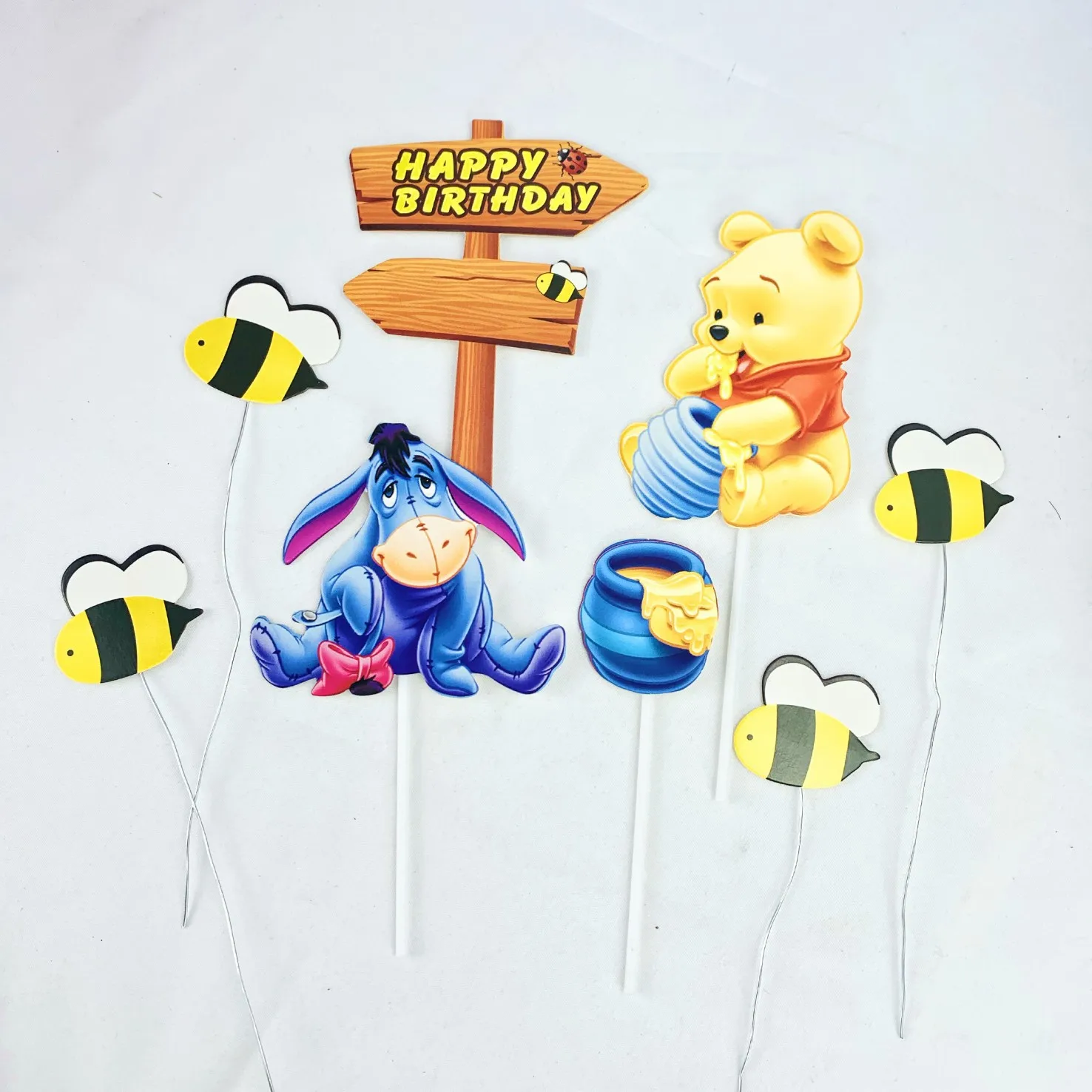 Wholesale happy birthday cake topper bee bear honeypot baking card summer fresh cartoon cake decoration