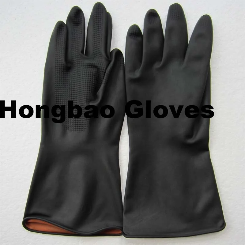 60g black outside and orange inside soft cotton lined latex gloves latex black