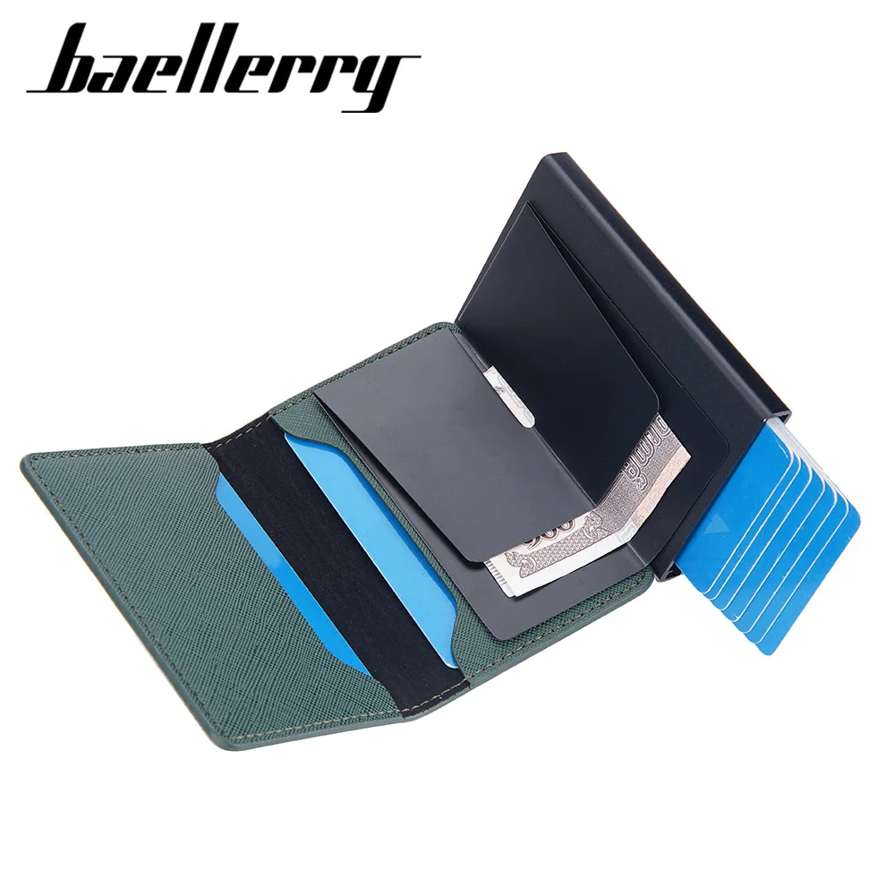 baellerry Slim pu leather metal rfid pop up wallet with Men Holds 9 Cards smart Automatic aluminium metal pop up card holders