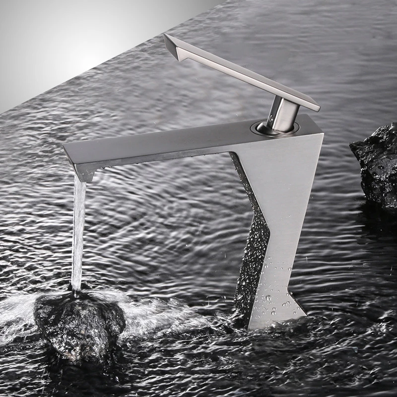 New Design Brass Brushed Finish Basin Mixer Tap Single Handle Thermostatic Hot and Cold bathroom faucet basin faucet