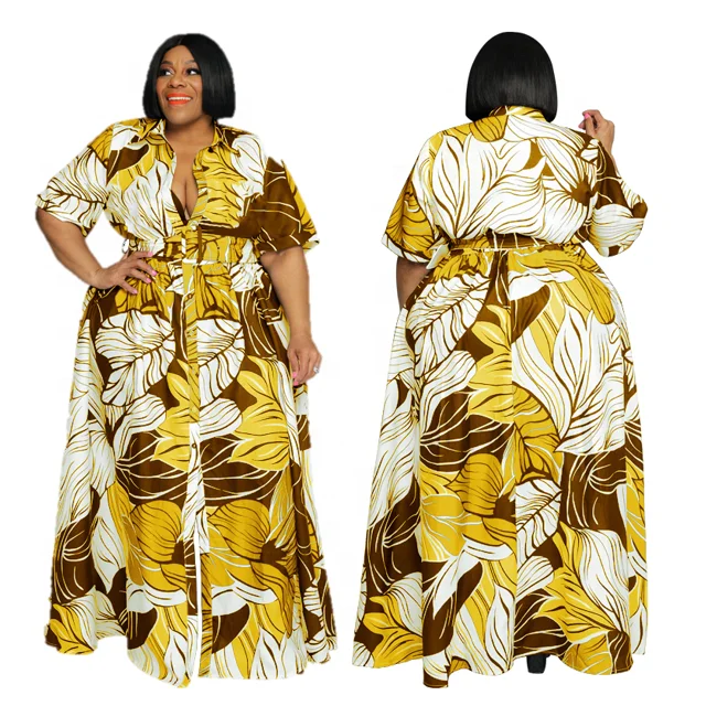 New Arrival Color Print Casual Cape Ladies Long Cardigan Short Sleeve Long Shirt Maxi Dress Plus Size Women Dress with Belt