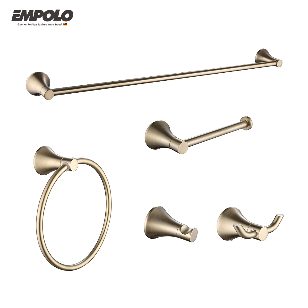 Brushed nickel brass hotel home round design washroom accessories bathroom accessories set 6 piece