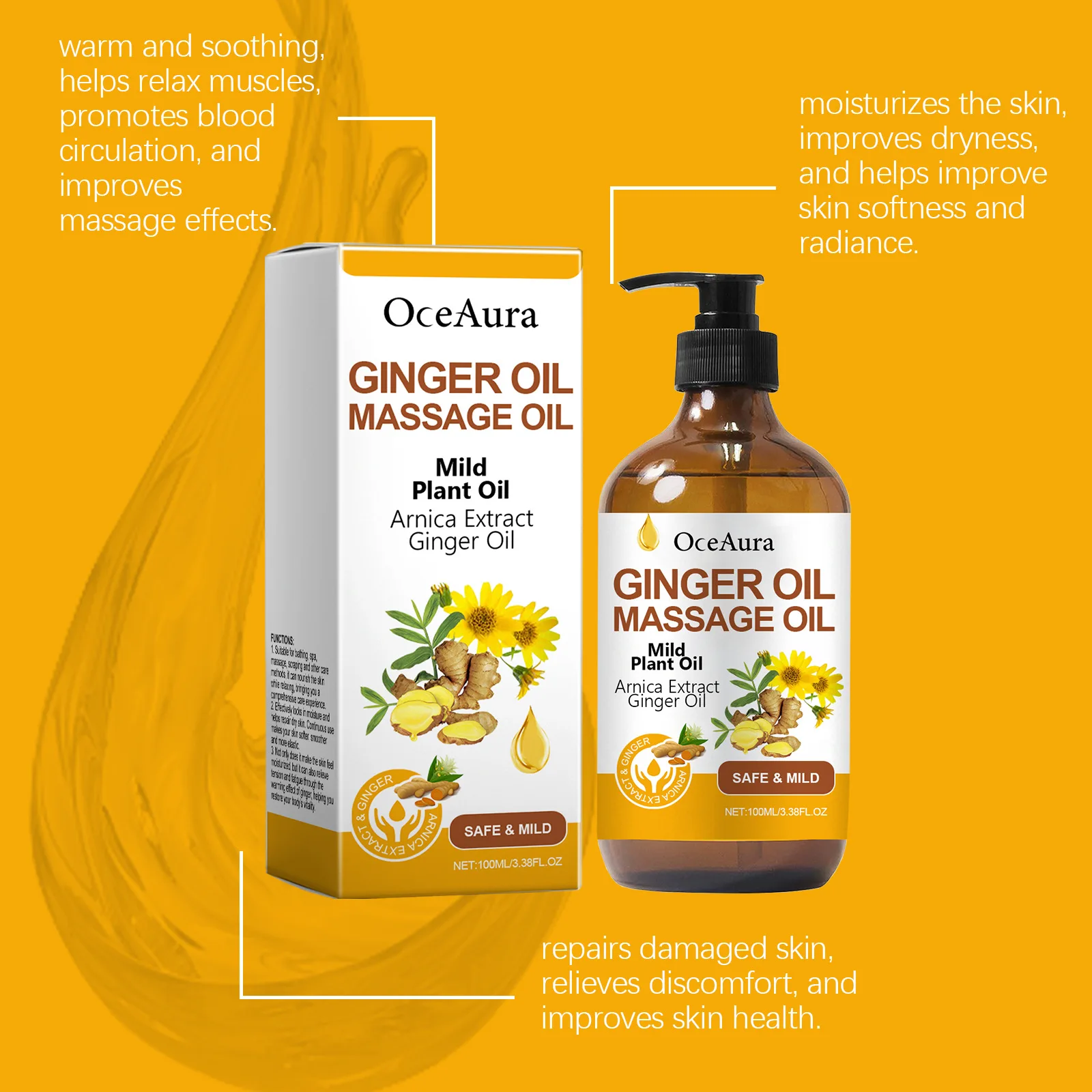 Private Label Organic Aromatherapy Spa Massage Oil for Men & Women Calming Lavender & Grape Seed Oil Ginger Lymphatic Drainage