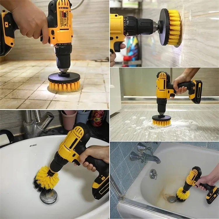 3pcs Drill Brush Attachment Set Power Scrubber Brush With Drill Scrub Brush for Cleaning Showers Tubs Bathroom Tile Grout Carpet