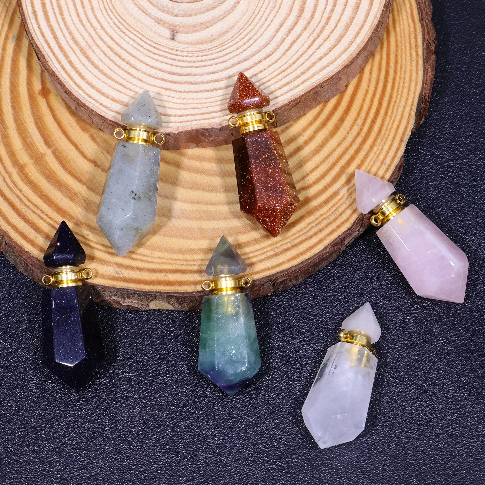 natural crystal quartz point perfume bottle essential necklace pendant