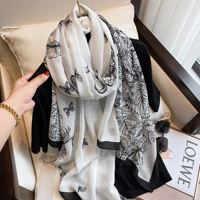 Новый Модный дизайнерский теплый длинный шарф в Корейском стиле роскошный брендовый шарф с цветочным принтом женская шаль