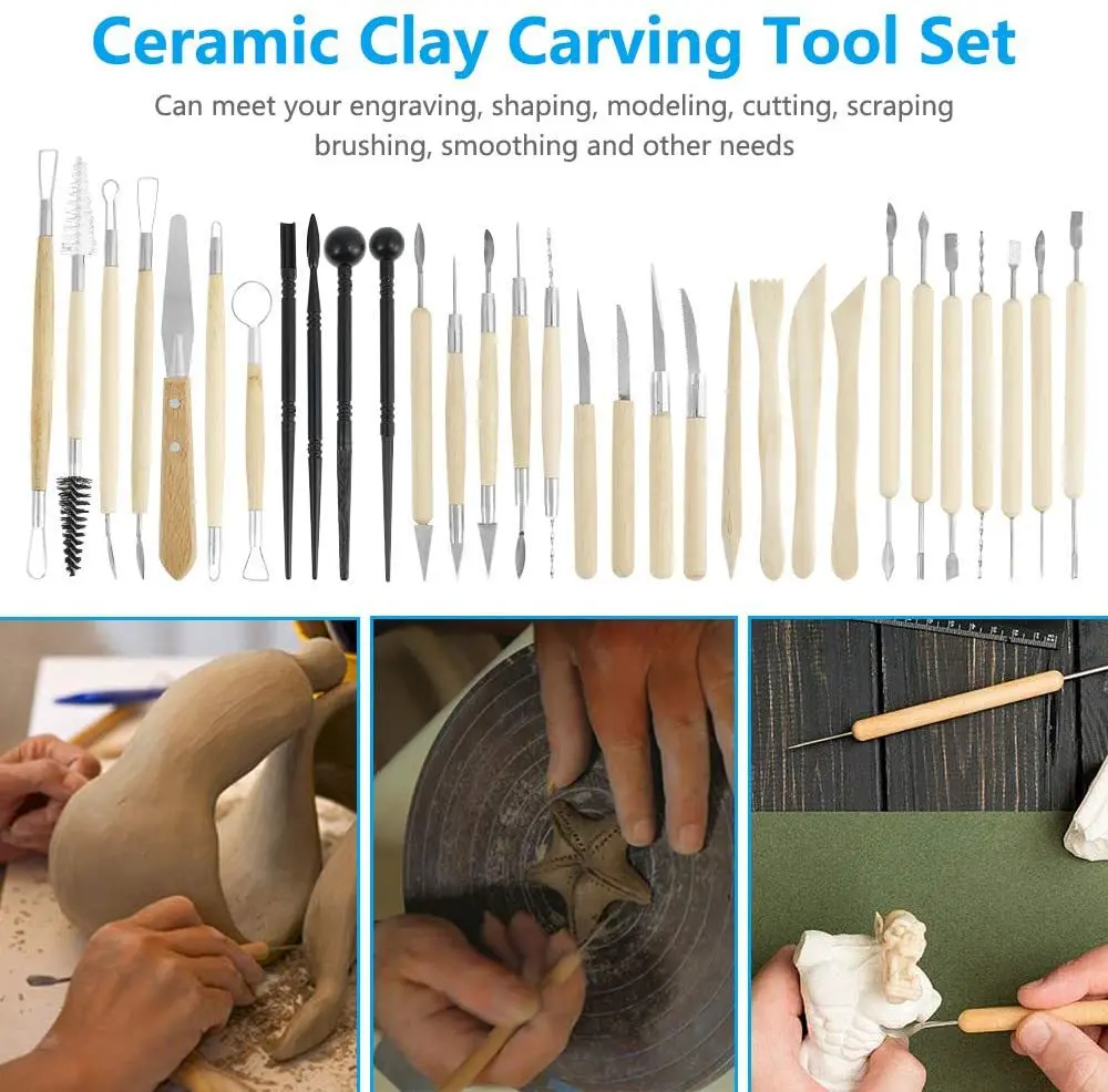 Clay pottery stainless steel pill stick portable tool cloth bag beginner professional mold 52 piece clay set