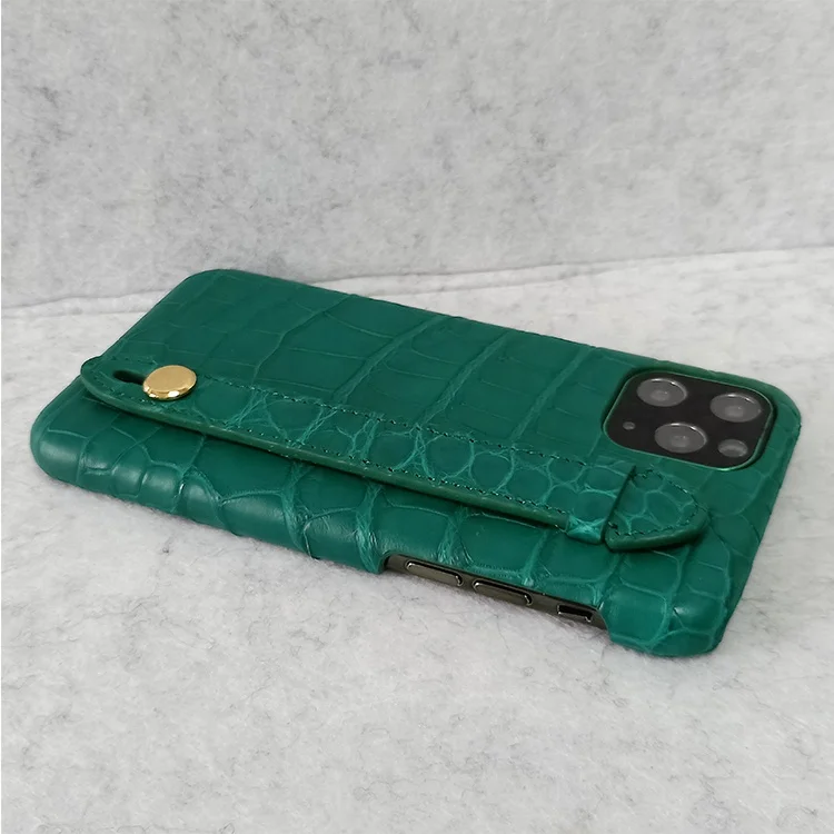 New fashion genuine alligator crocodile leather case for iphone 11 pro max with finger holder strap