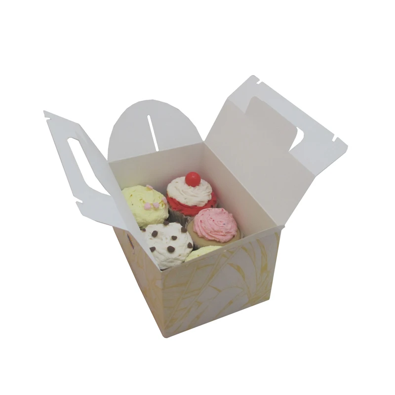 Custom Cup Cake Box Logo Print Easy Assemble Cupcake Box Small Cake Packaging Box with Handle