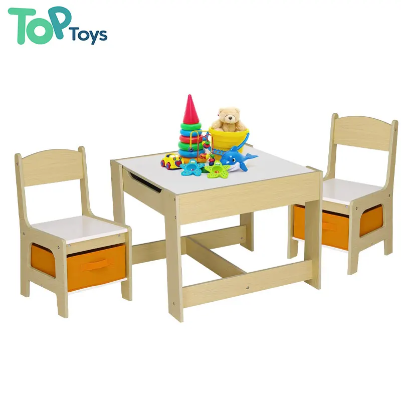 TOP Wooden Kids Table And Chair Set Double Side Tabletop With Storage Box Activity Table For Toddlers Arts Crafts Kids Furniture