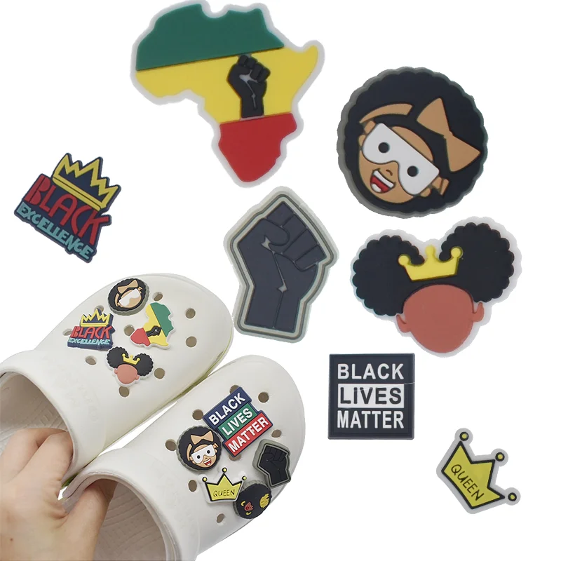 Black Live matter black culture PVC rubber croc shoe charms for Clogs shoe accessories crock