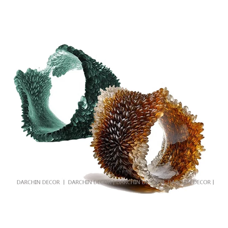 Home Decoration Resin Sculptures Green Amber Semi-Circular Coral Reef Relief Design Fancy Table Ornaments